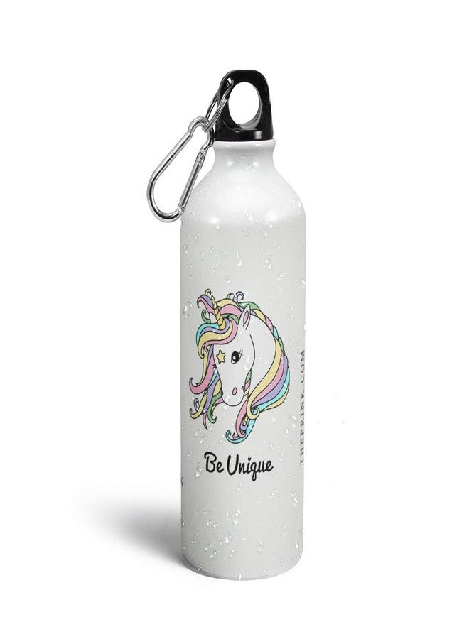 Prink Be Unique Unicorn Printed Aluminium Water Bottle 600ml | Sipper Bottle | Water Bottles | Uniicorn Water Bottle | Printed Sipper Bottles, Pack of 1, White - Image 1